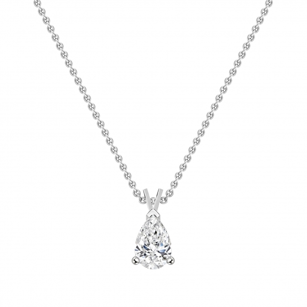 2.00 Cttw Pear Cut Solitaire Cubic Zirconia Classic Pendant with 18 inch Silver Chain, 925 Sterling Silver
