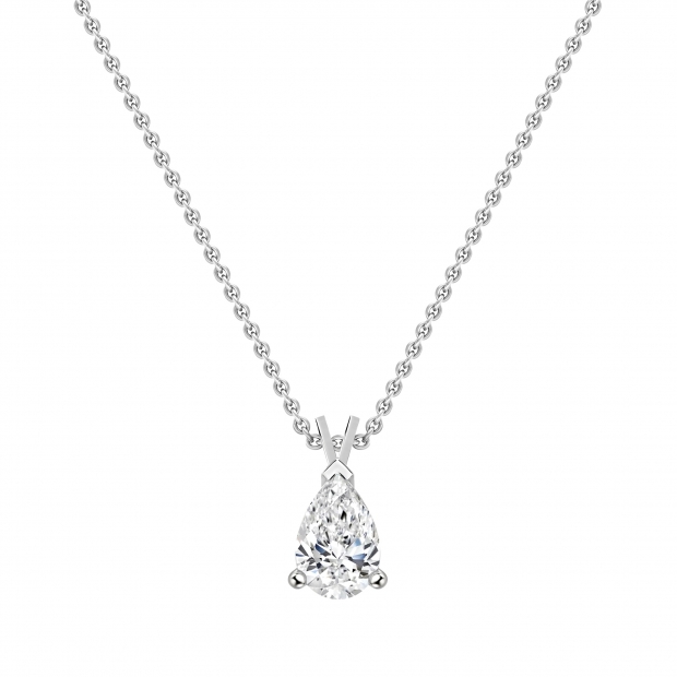 2.50 Cttw Pear Cut Solitaire Cubic Zirconia Classic Pendant with 18 inch Silver Chain, 925 Sterling Silver