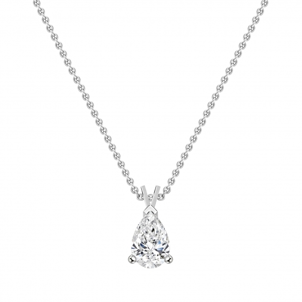 3.00 Cttw Pear Cut Solitaire Cubic Zirconia Classic Pendant with 18 inch Silver Chain, 925 Sterling Silver