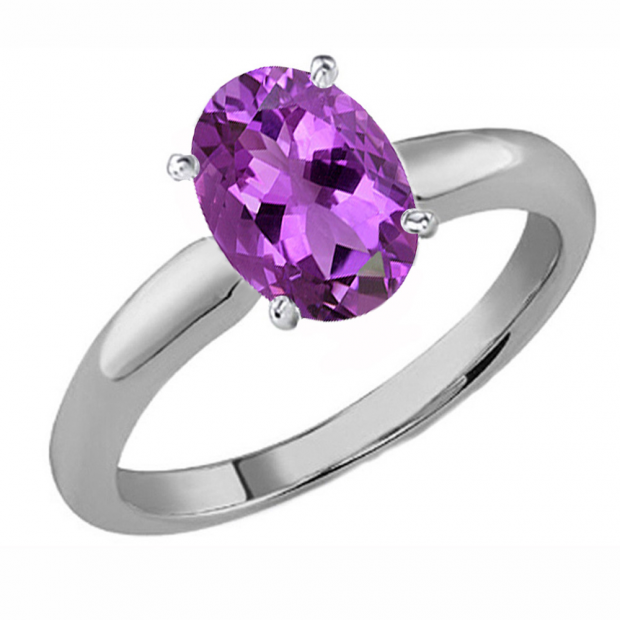 1.50 Carat (Ctw) Sterling Silver Oval Cut Amethyst Ladies Solitaire Bridal Engagement Ring 1 1/2 CT