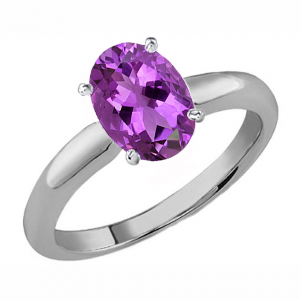 1.00 Carat (Ctw) Sterling Silver Oval Cut Amethyst Ladies Solitaire Bridal Engagement Ring 1 CT