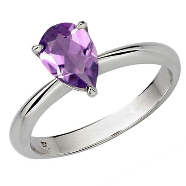 1.50 Carat (ctw) Sterling Silver Pear Cut Amethyst Ladies Solitaire Bridal Engagement Ring 1 1/2 CT