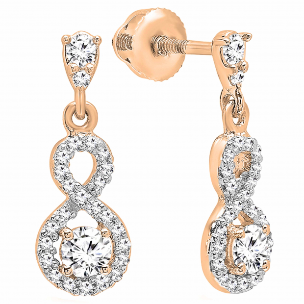 0.40 Carat (ctw) 10K Rose Gold Round Cut White Diamond Ladies Infinity Swirl Dangling Drop Earrings