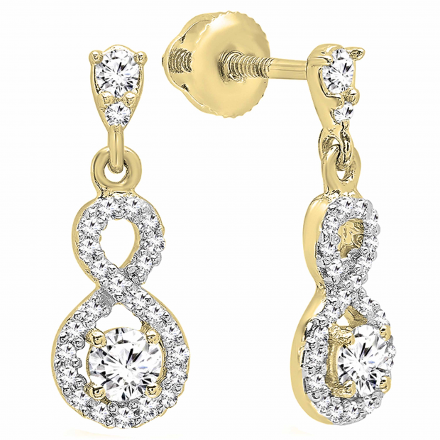 0.40 Carat (ctw) 10K Yellow Gold Round Cut White Diamond Ladies Infinity Swirl Dangling Drop Earrings
