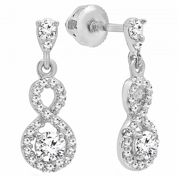 0.40 Carat (ctw) 18K White Gold Round Cut White Diamond Ladies Infinity Swirl Dangling Drop Earrings