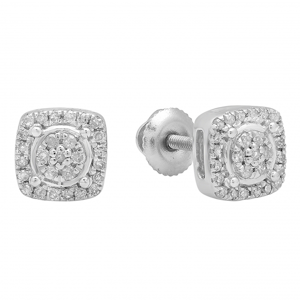 0.20 Carat (ctw) Sterling Silver Round White Diamond Ladies Cluster Style Flower Stud Earrings 1/5 CT