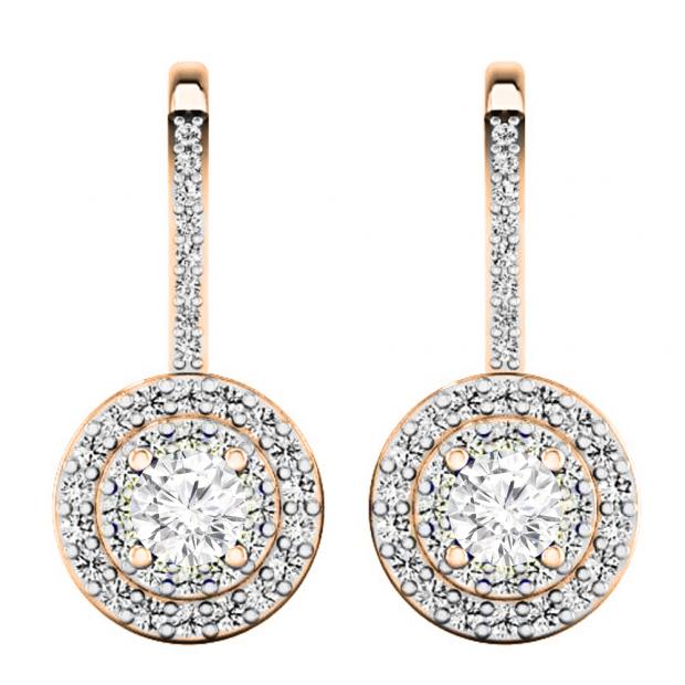 1.05 Carat (ctw) 14K Rose Gold Round Cut White Diamond Ladies Halo Style Dangling Drop Earrings 1 CT