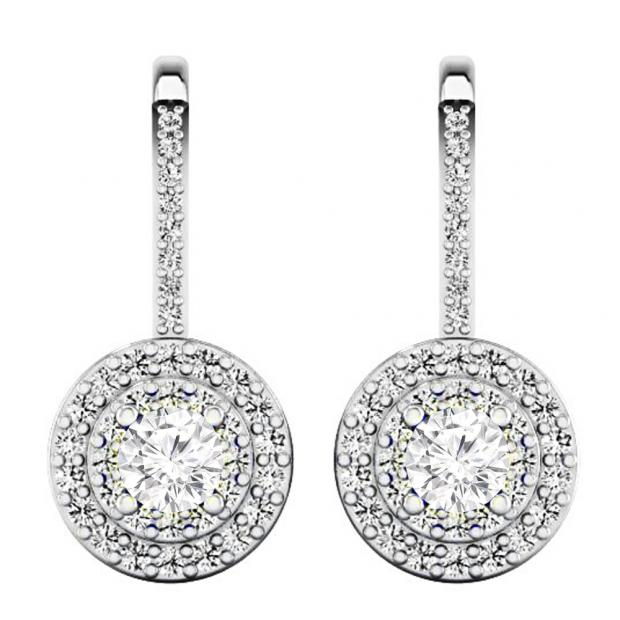 1.05 Carat (ctw) 14K White Gold Round Cut White Diamond Ladies Halo Style Dangling Drop Earrings 1 CT