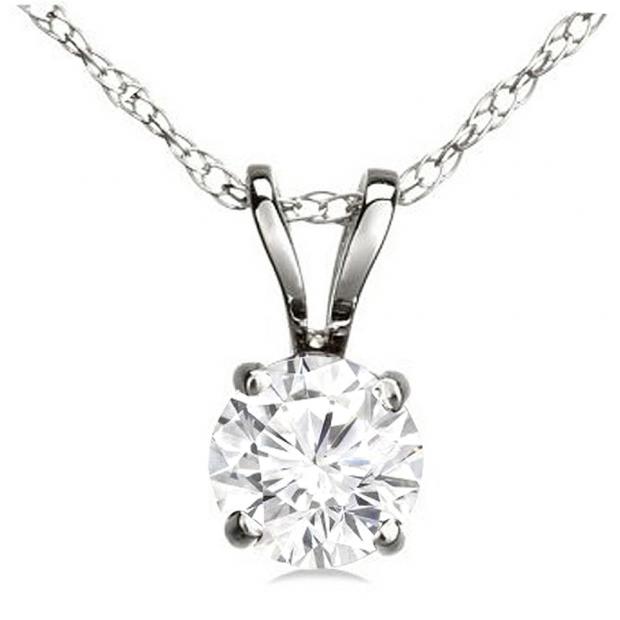 IGI CERTIFIED 0.50 Carat (ctw) 14K White Gold Round Cut White Diamond Ladies Solitaire Pendant 1/2 CT