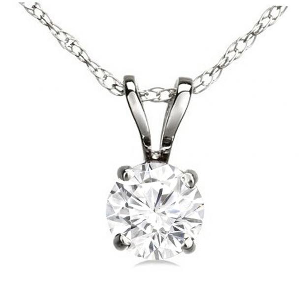 IGI CERTIFIED 0.40 Carat (ctw) 14K White Gold Round Cut White Diamond Ladies Solitaire Pendant