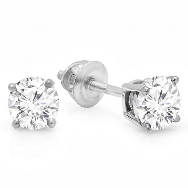 IGI CERTIFIED 0.80 Carat (ctw) 14K White Gold Round Cut White Diamond Ladies Earrings