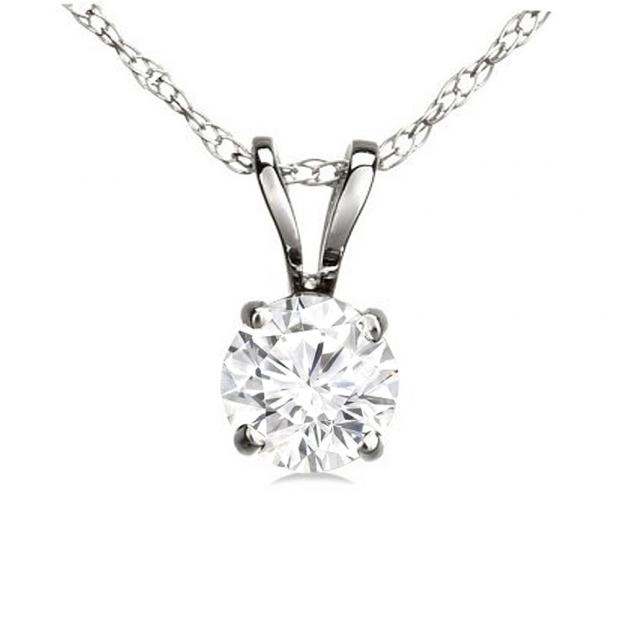 IGI CERTIFIED 0.38 Carat (ctw) 18K White Gold Round Cut White Diamond Ladies Solitaire Pendant