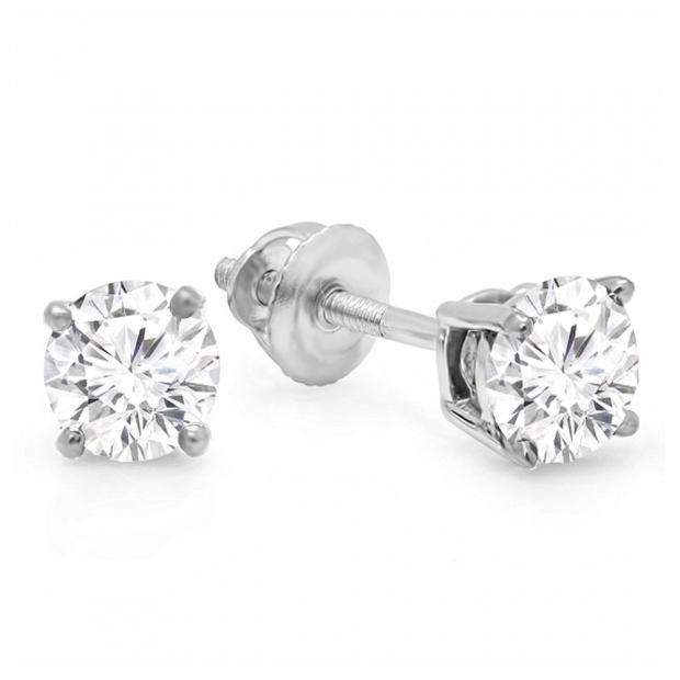 IGI CERTIFIED 0.75 Carat (ctw) 14K White Gold Round Cut White Diamond Ladies Earrings