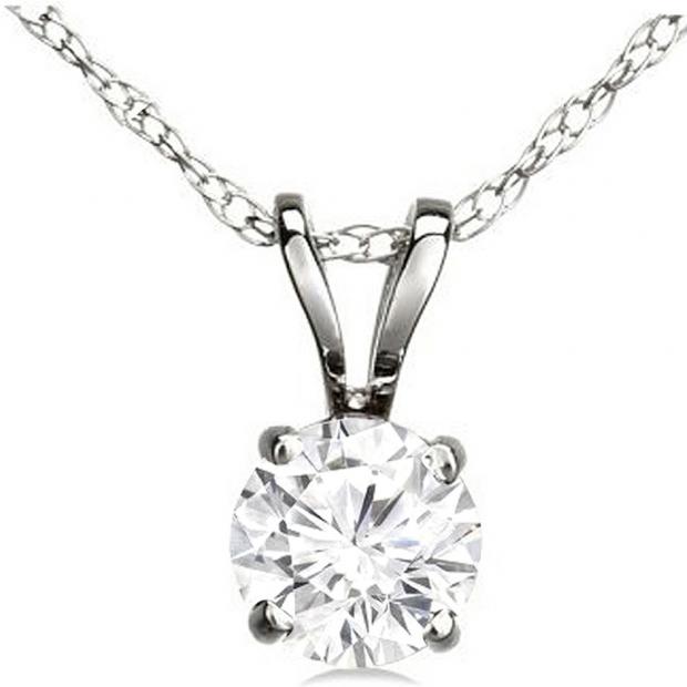 IGI CERTIFIED 1.01 Carat (ctw) 18K White Gold Round Cut Lab Grown White Diamond Ladies Solitaire Pendant