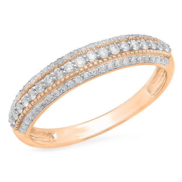0.35 Carat (ctw) 10K Rose Gold Round White Diamond Ladies Bridal Anniversary Wedding Band Stackable Ring 1/3 CT
