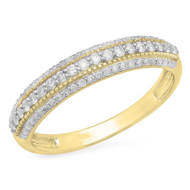 0.35 Carat (ctw) 18K Yellow Gold Round White Diamond Ladies Bridal Anniversary Wedding Band Stackable Ring 1/3 CT