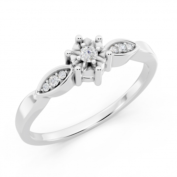 0.05 Carat (ctw) Sterling Silver Round White Diamond Ladies Solitaire With Accents Bridal Promise Engagement Ring