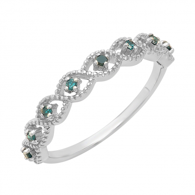 0.10 Carat (ctw) Sterling Silver Round Blue Diamond Ladies Anniversary Wedding Stackable Band Ring 1/10 CT