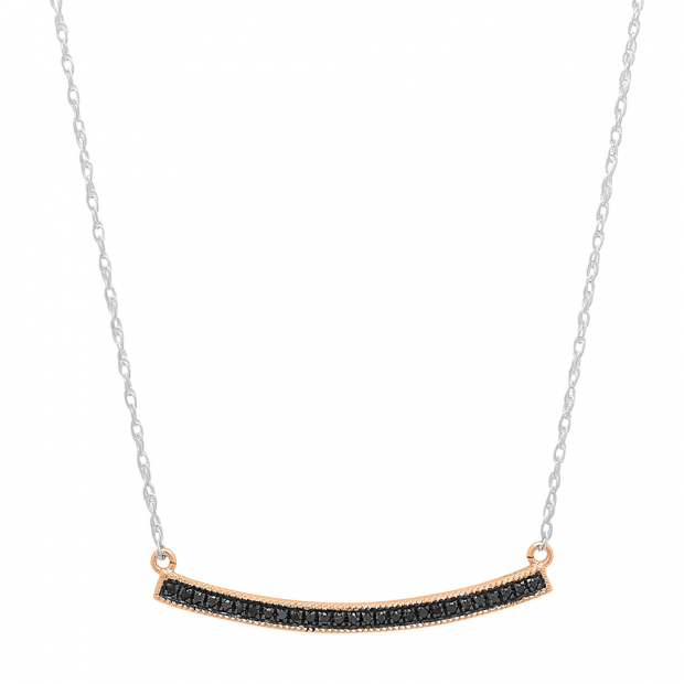0.10 Carat (ctw) 10K Rose Gold Round Cut Black Diamond Ladies Bar Shape Fashion Pendant (Silver Chain Included) 1/10 CT
