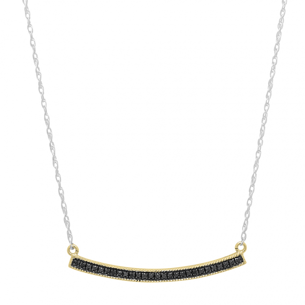 0.10 Carat (ctw) 18K Yellow Gold Round Cut Black Diamond Ladies Bar Shape Fashion Pendant (Silver Chain Included) 1/10 CT