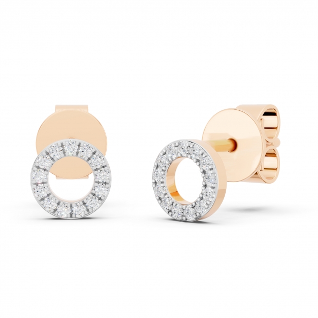 Round White Diamond Hollow Circle Shape Pushback Stud Earrings for Women (0.10 ctw, Color I-J, Clarity I2-I3) in 10K Rose Gold