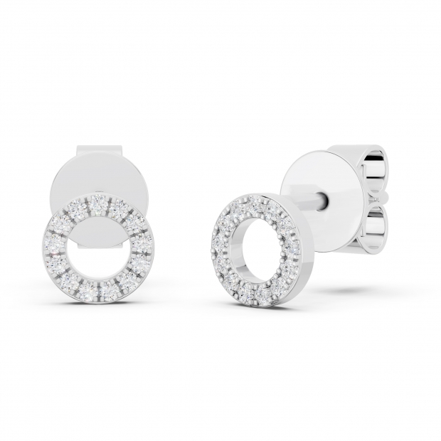 Round White Diamond Hollow Circle Shape Pushback Stud Earrings for Women (0.10 ctw, Color I-J, Clarity I2-I3) in 10K White Gold