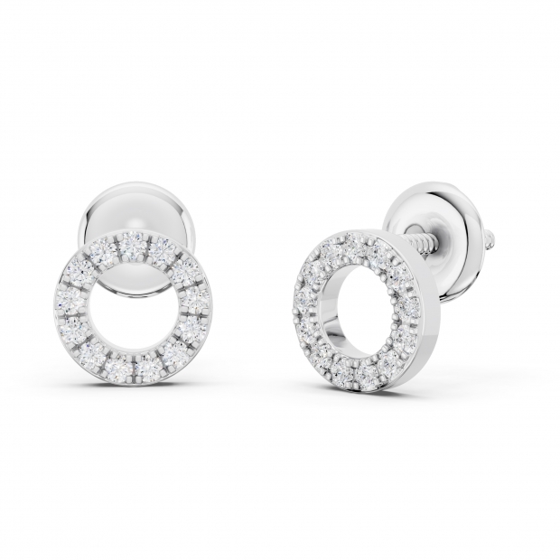Round White Diamond Hollow Circle Shape Screwback Stud Earrings for Women (0.10 ctw, Color I-J, Clarity I1-I2) in 18K White Gold