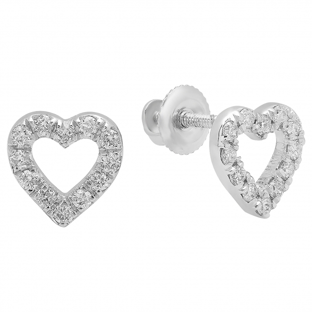 0.25 Carat (ctw) 18K White Gold Round Cut White Diamond Ladies Heart Shape Fashion Stud Earrings 1/4 CT