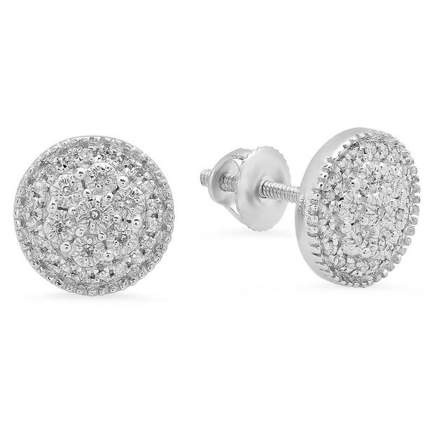 0.15 Carat (ctw) 14K White Gold Round Cut White Diamond Ladies Circle Shape Cluster Fashion Stud Earrings