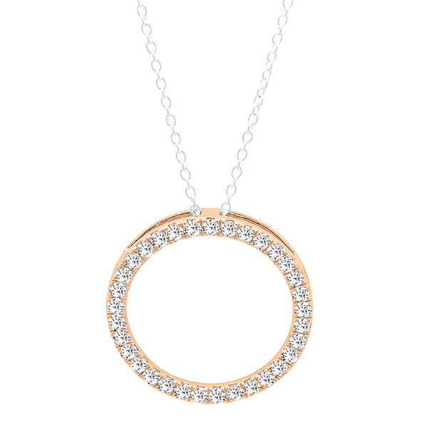 0.33 Carat (ctw) 10K Rose Gold Round Cut White Diamond Ladies Circle Pendant (Silver Chain Included) 1/3 CT