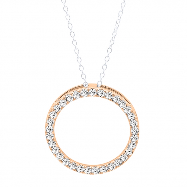0.50 Carat (ctw) 14K Rose Gold Round Cut White Diamond Ladies Circle Pendant (Silver Chain Included) 1/2 CT