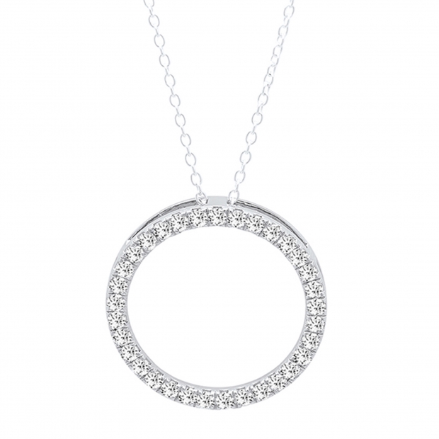 0.50 Carat (ctw) 14K White Gold Round Cut White Diamond Ladies Circle Pendant (Silver Chain Included) 1/2 CT