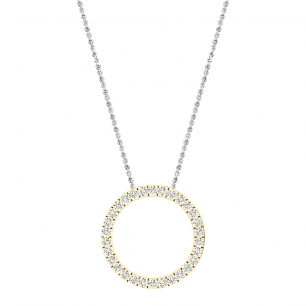 0.25 Carat (ctw) 14K Yellow Gold Round Cut White Diamond Ladies Circle Pendant (Silver Chain Included) 1/4 CT
