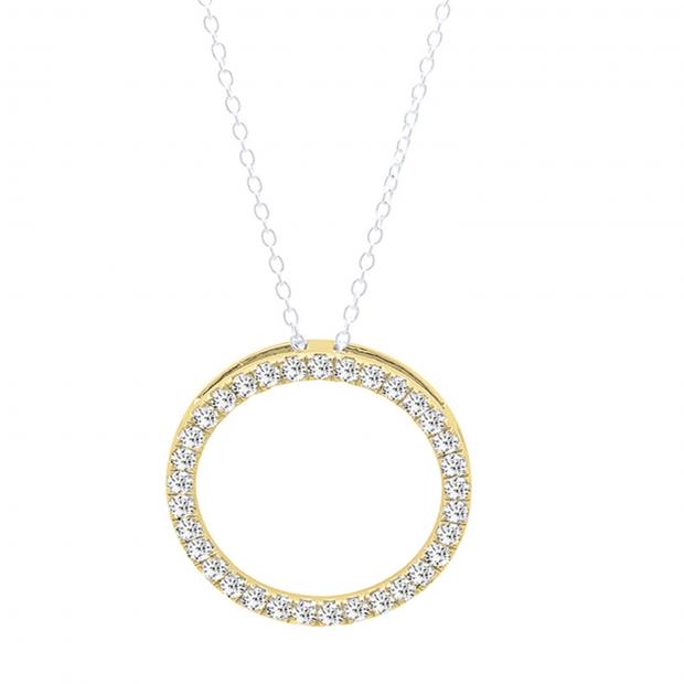 0.10 Carat (ctw) 14K Yellow Gold Round Cut White Diamond Ladies Circle Pendant (Silver Chain Included) 1/10 CT