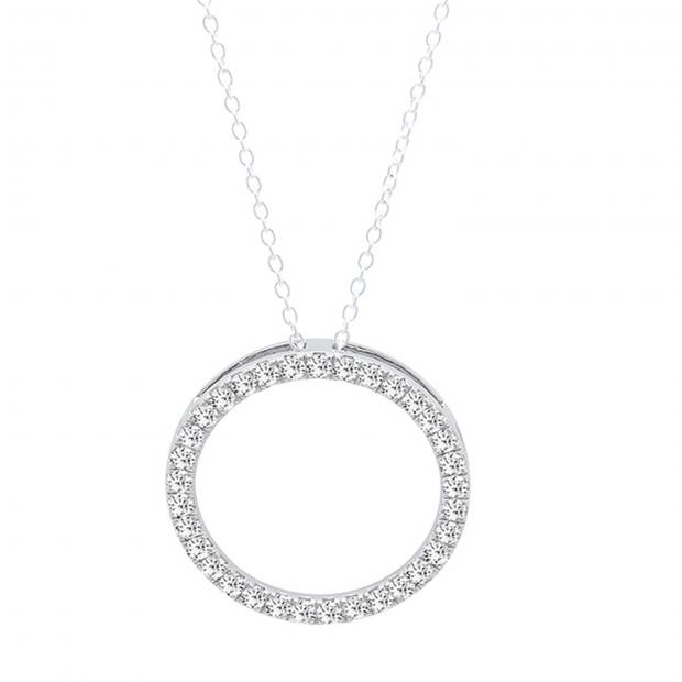 0.10 Carat (ctw) 18K White Gold Round Cut White Diamond Ladies Circle Pendant (Silver Chain Included) 1/10 CT