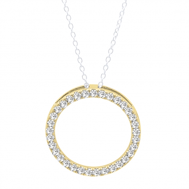 0.50 Carat (ctw) 18K Yellow Gold Round Cut White Diamond Ladies Circle Pendant (Silver Chain Included) 1/2 CT