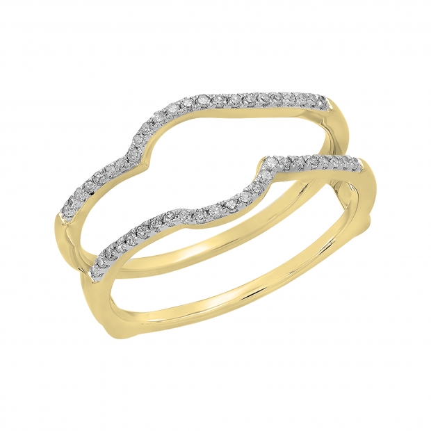 0.20 Carat (ctw) 10K Yellow Gold Round White Diamond Ladies Anniversary Wedding Band Enhancer Guard Double Ring 1/5 CT