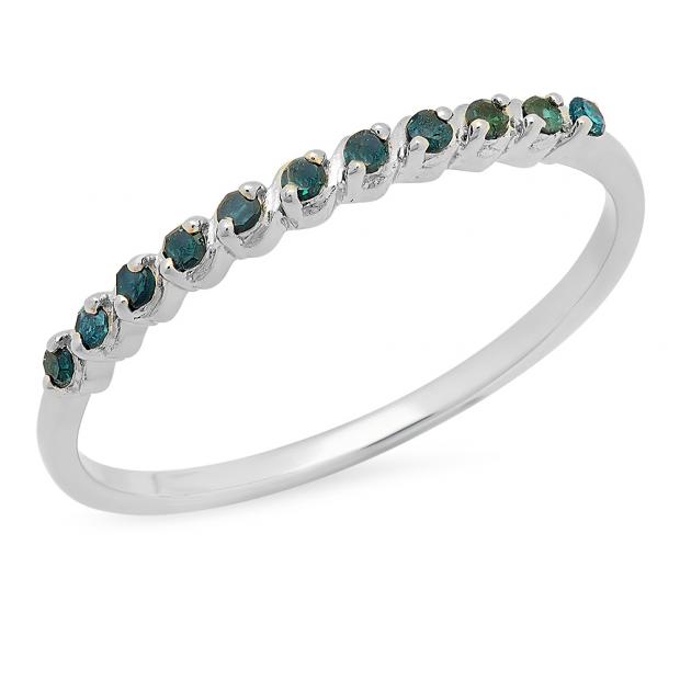 0.12 Carat (ctw) Sterling Silver Round Blue Diamond Ladies Anniversary Wedding Band Stackable Ring