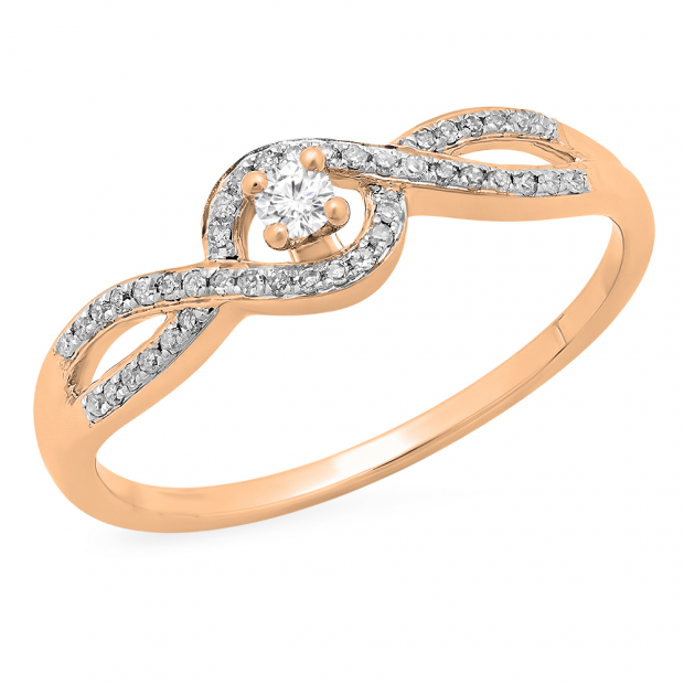 0.15 Carat (ctw) 10K Rose Gold Round Cut Diamond Ladies Twisted Swirl Split Shank Bridal Engagement Ring