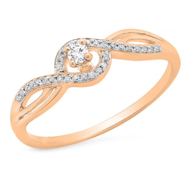 0.15 Carat (ctw) 10K Rose Gold Round White Diamond Ladies Swirl Split Shank Bridal Promise Engagement Ring