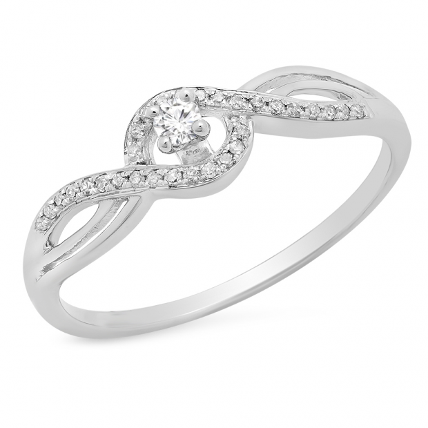 0.15 Carat (ctw) 10K White Gold Round White Diamond Ladies Swirl Split Shank Bridal Promise Engagement Ring