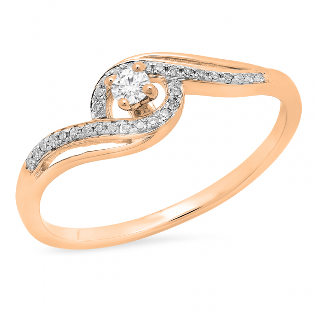0.15 Carat (ctw) 14K Rose Gold Round White Diamond Ladies Swirl Split Shank Bridal Promise Engagement Ring