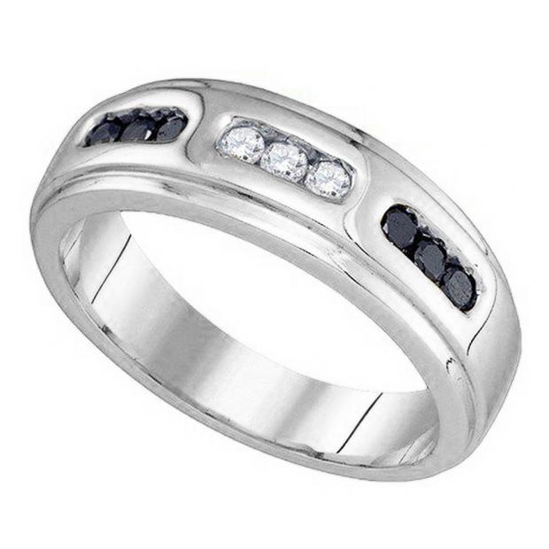 0.40 Carat (ctw) 10K White Gold Round Cut White & Black Diamond Men