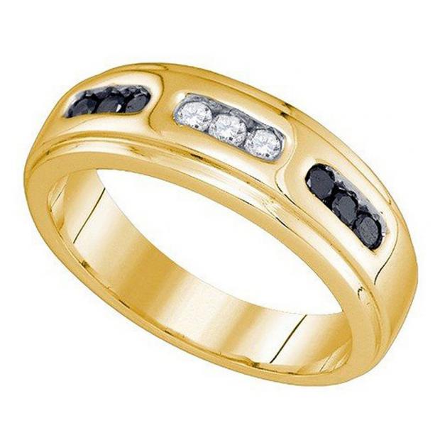 0.40 Carat (ctw) 10K Yellow Gold Round Cut White & Black Diamond Men