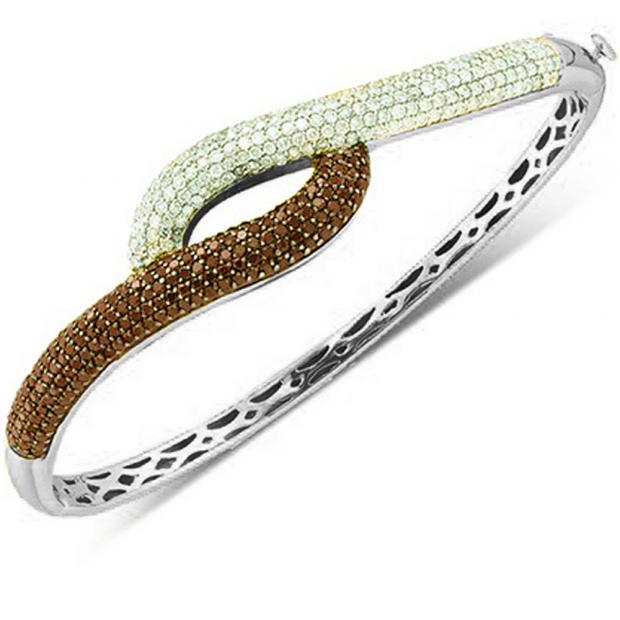 3.00 Carat (ctw) 10K White Gold Round White & Red Diamond Ladies Fashion Bangle Bracelet 3 CT