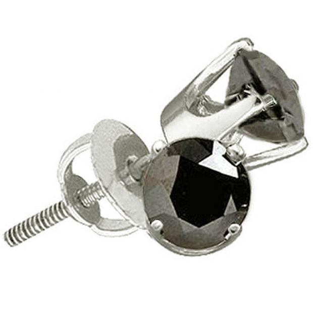 0.58 Carat (ctw) 10K White Gold Round Black Diamond Ladies Stud Earrings 1/2 ct