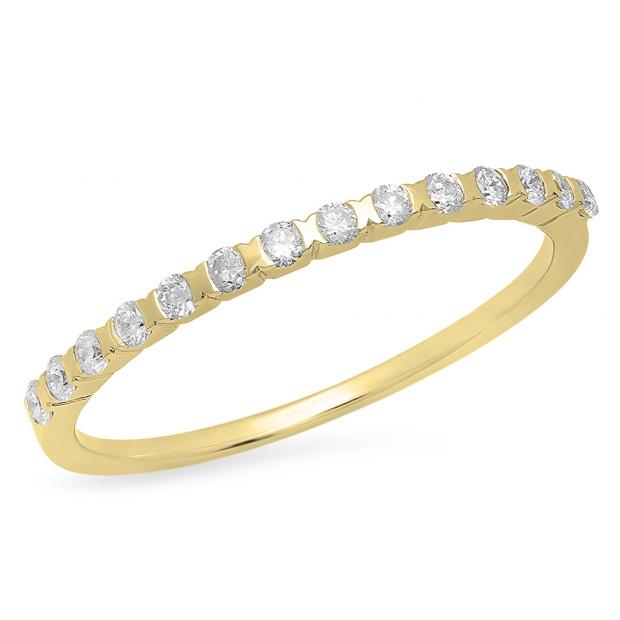 0.20 Carat (ctw) 10K Yellow Gold Round Cut Diamond Ladies Dainty Anniversary Wedding Stackable Band 1/5 CT