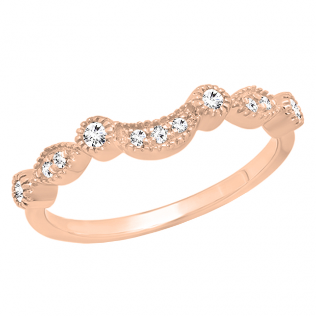 0.15 Carat (ctw) 10K Rose Gold Round Cut Diamond Ladies Anniversary Wedding Stackable Contour Guard Band