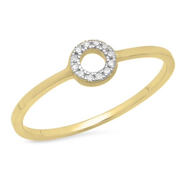 0.05 Carat (ctw) 14K Yellow Gold Round Cut White Diamond Ladies Bridal Engagement Circle Ring
