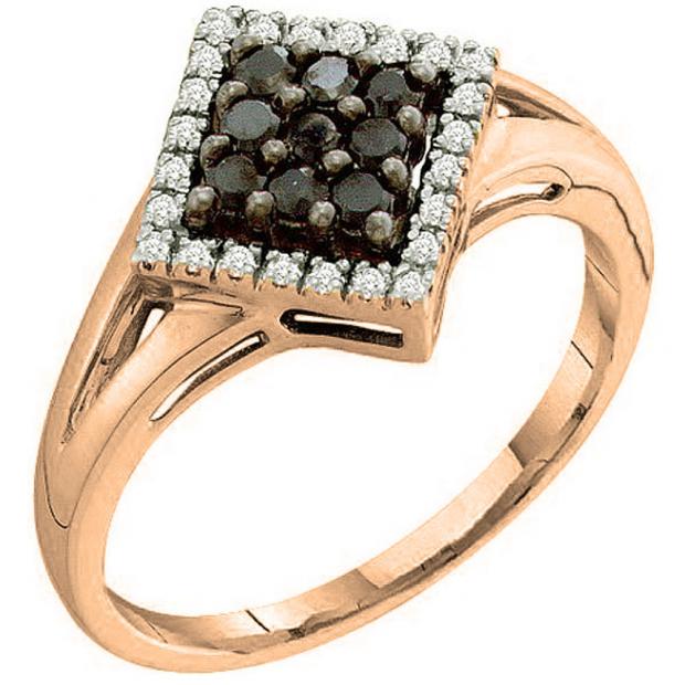 0.30 Carat (ctw) 10K Rose Gold Round Black & White Diamond Ladies Cocktail Right Hand Ring 1/3 CT